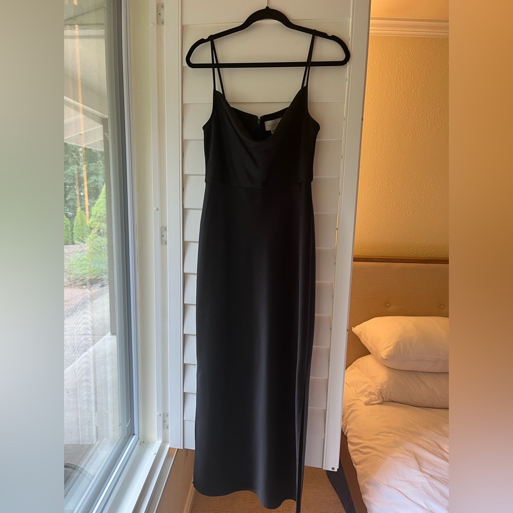 Black cowlick satin dress